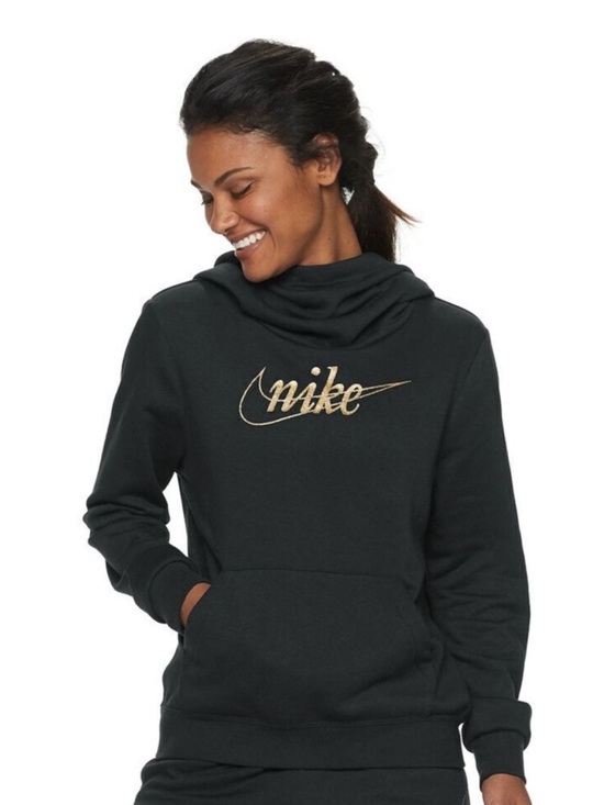 Nike Tops - Nike Black Gold Logo Funnel Neck Hoodie Pullover Medium